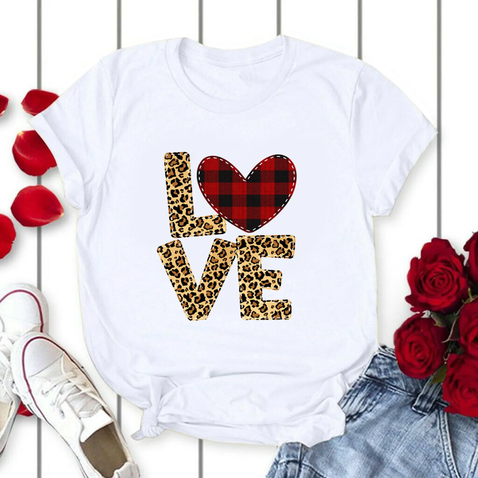 

Рубашки для женщин повседневные летние женские Топы с коротким рукавом с принтом сердца на День святого Валентина Блузка Футболка патриоти...