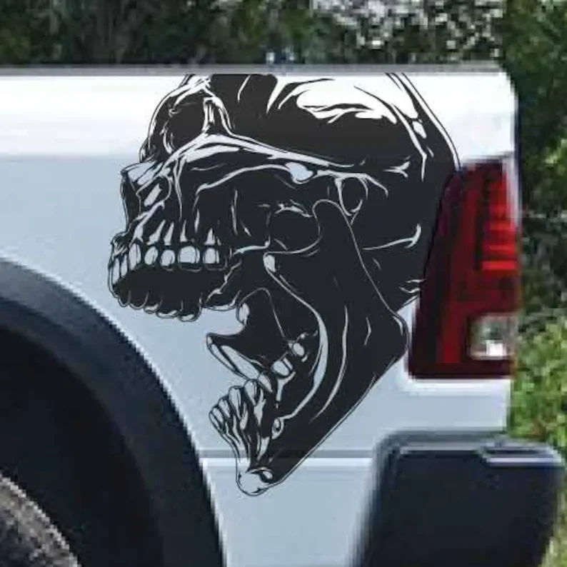 

Sport Side Skull Demon Devil Grunge Design Hood Door Car Bed Pickup Vehicle Truck Vinyl Graphic Decal Tailgate Decorate2PCS