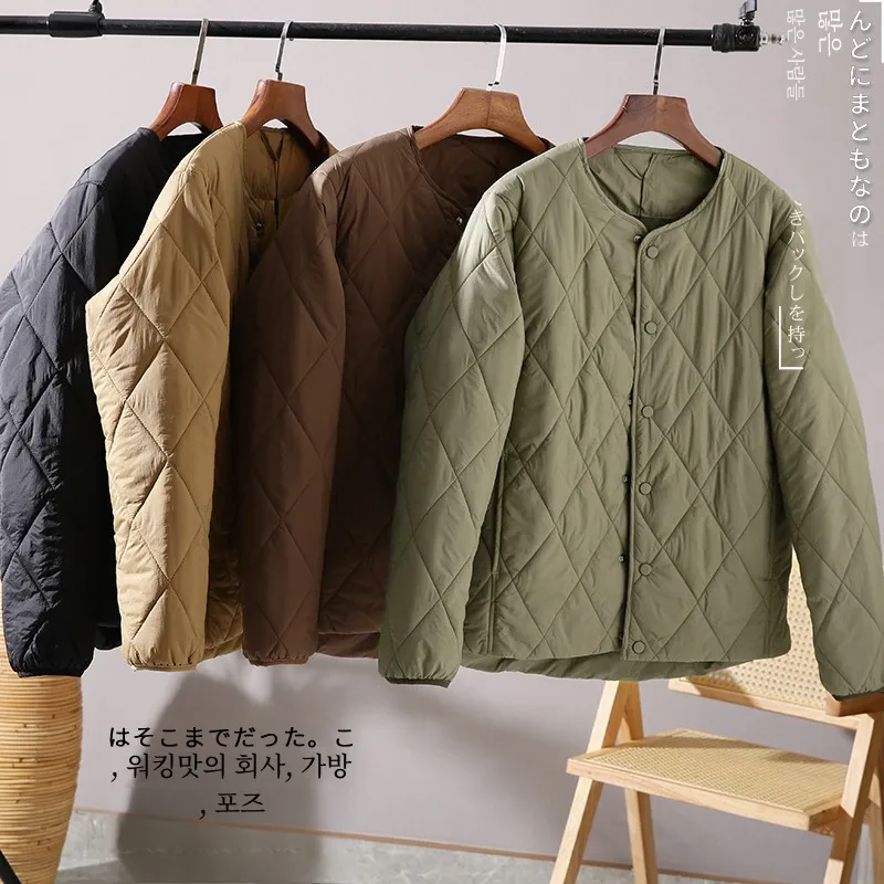 Простая толстая ромбовидная клетчатая теплая одежда без воротника с хлопковой