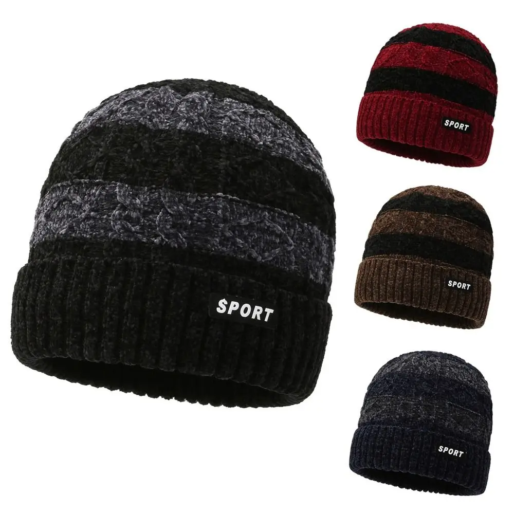 

Chenille Men's Hat Fashion Plush Thick Bonnet Turban Hat Outdoor Warm Ear Protection Beanies Men