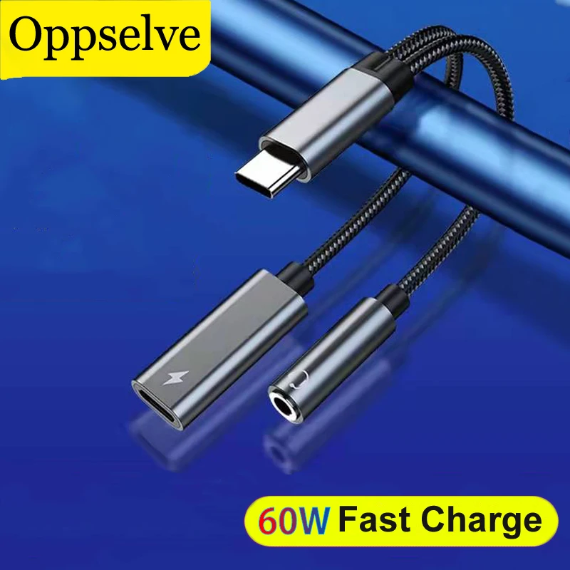 

Type c to 3.5mm Jack Audio Converter Charging Earphone 2-in-1 Adapter For Huawei Xiaomi Samsung PD 60W USB Fast Charging Cable