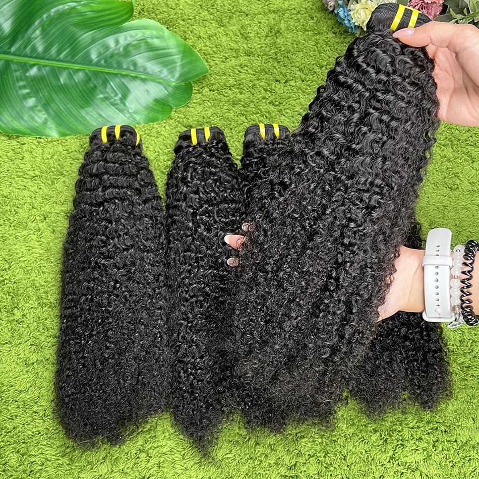 Фото Наборы кудрявых волос 4B Kinky Curly # Натуральные черные волосы 1B, двойная прядь, для наращивания, 1/2/3/4 пучка, необработанные, натуральные, девственные волосы №2