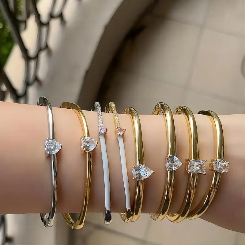 Комплект ювелирных изделий для женщин, различные формы, кубический цирконий, браслеты, сердце, квадратные, овальные каплевидные камни, модный трендовый стиль 2023