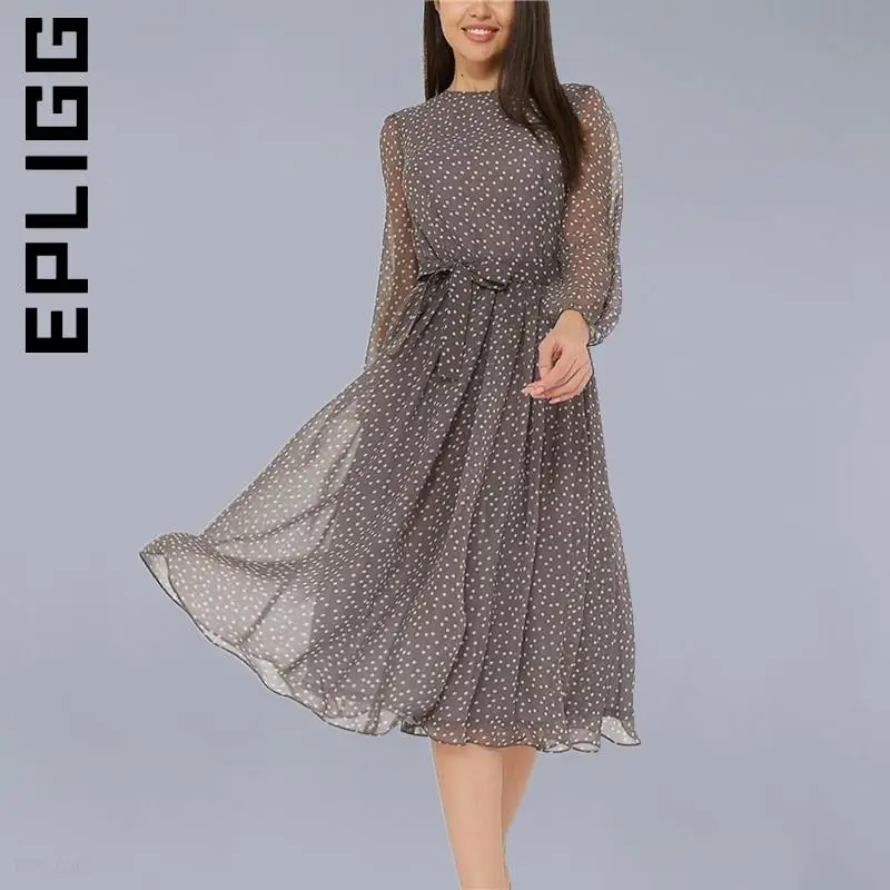 

Epligg New Dress Women O Neck Chiffon A Line Women Casual Sundress Party Dresses Vintage Cheap Vestidos Women Clothing Female