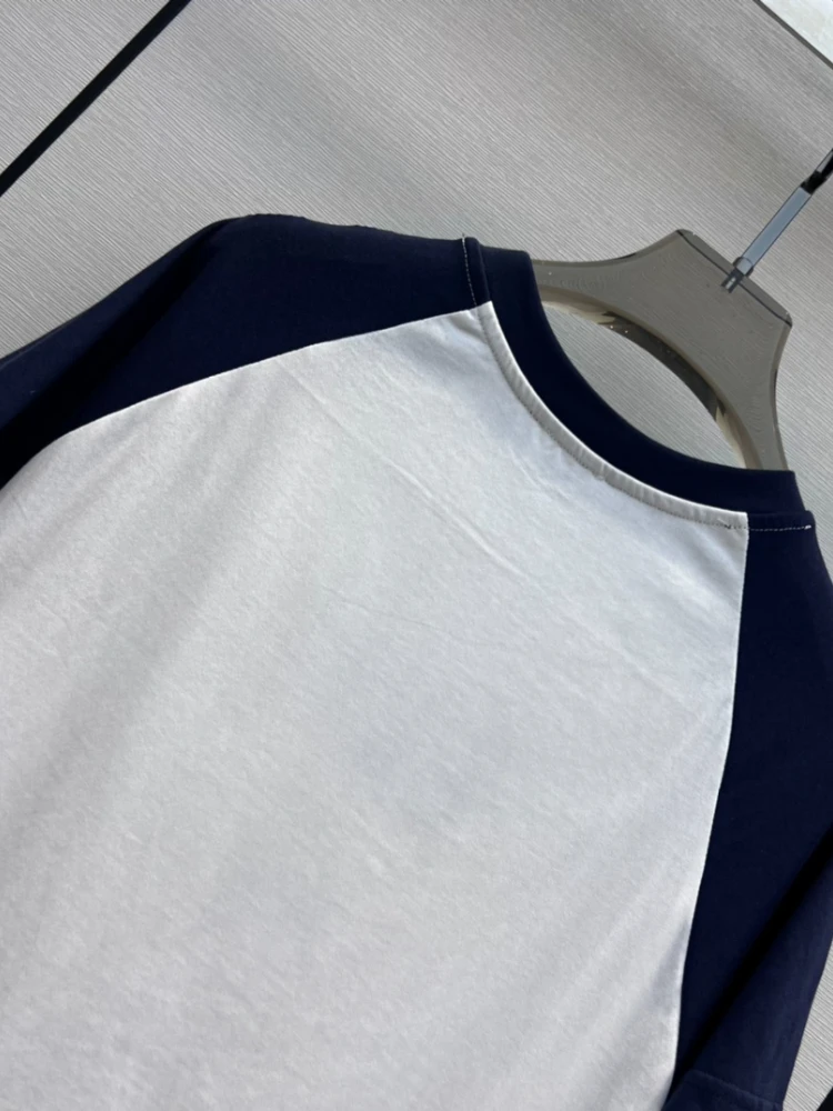 

2023 new summer fashion splicing sexy slim regular loose high-quality T-shirt casual printed women's round neck short sleeve.