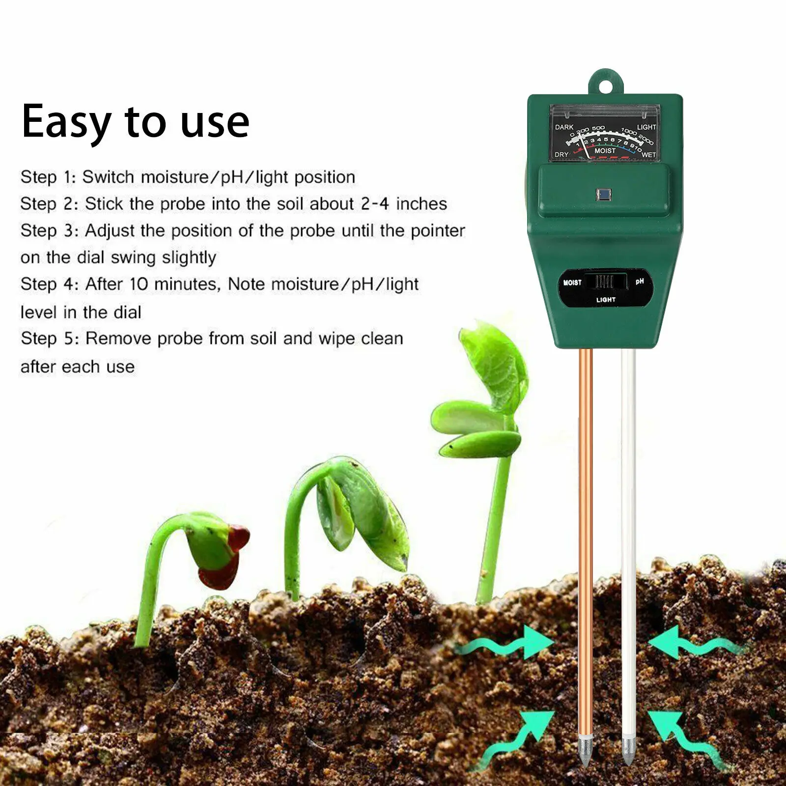 Новый садовый анализатор PH почвы влажности освесветильник солнца света