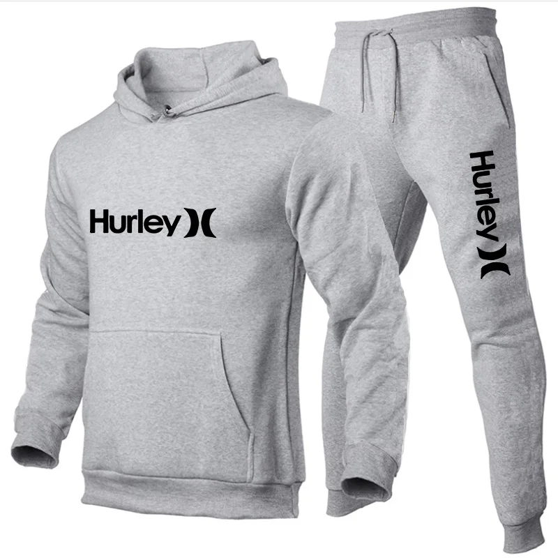 2023 Men's Hurley Hooded Tracksuits Autumn and Winter Man Pullover + Trousers Sets Clothing Male Sport Hoodies Suit S-4XL