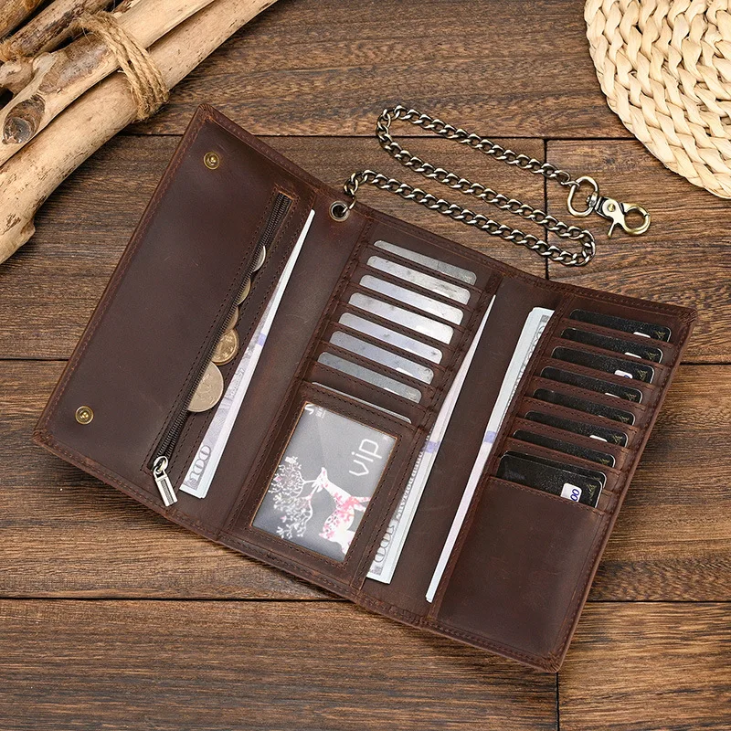 Длинный кошелек из натуральной кожи для мужчин с узором Крейзи Хорс ретро-клатч