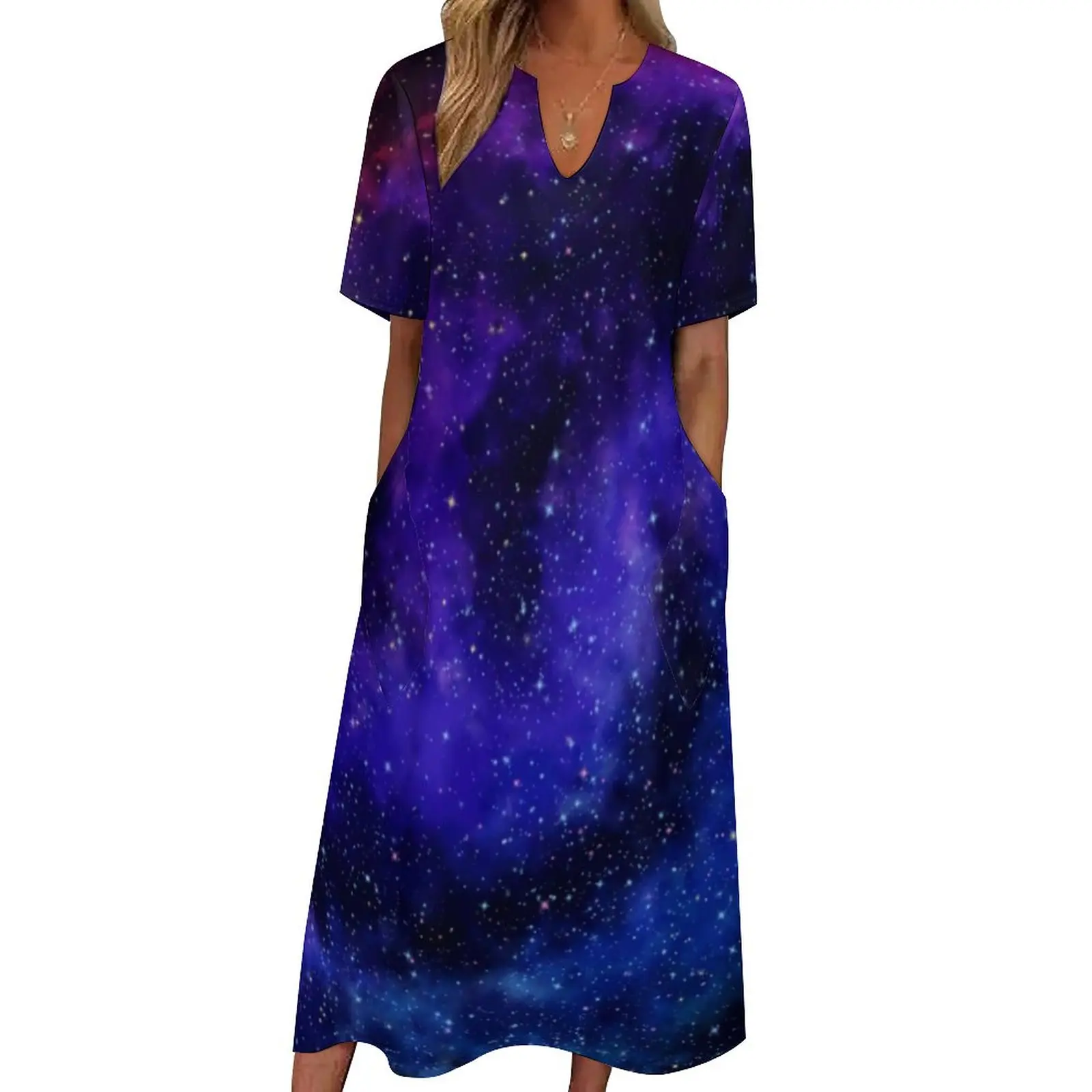 

Bright Starry Print Dress Summer Colorful Galaxy Street Wear Bohemia Long Dresses Womens Custom Elegant Maxi Dress Big Size 4XL