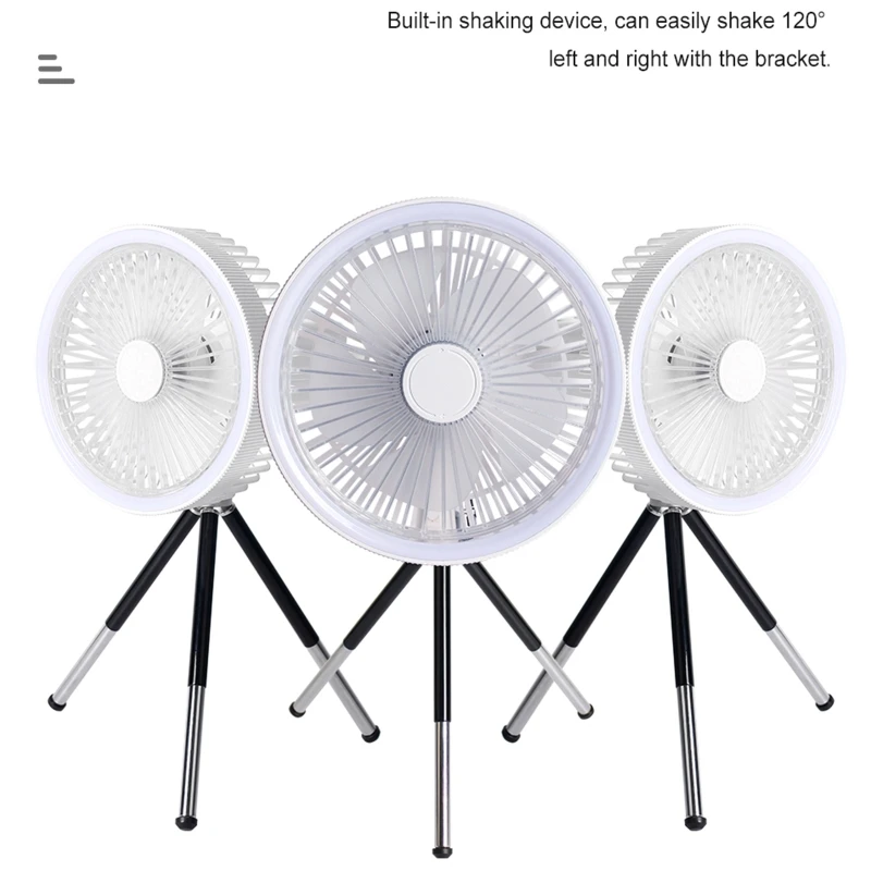 

67JA Portable Camping Fan with LED Lamp+Tripod Rechargeable 4000mAh Desk Fan