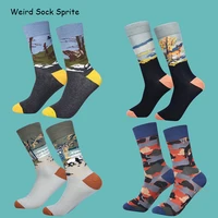autumn and winter new mens tube cartoon graffiti illustration socks boneless combed cotton tube socks