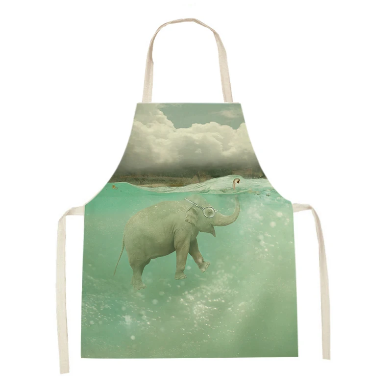 

Cartoon Animal Kitchen Apron Elephant Giraffe Printed Sleeveless Linen Aprons for Women Home Cleaning Tools Baking Accessories