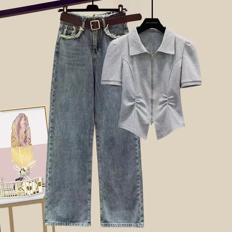 Женская хлопковая Футболка-поло с коротким рукавом И ВИНТАЖНЫЕ ДЖИНСЫ