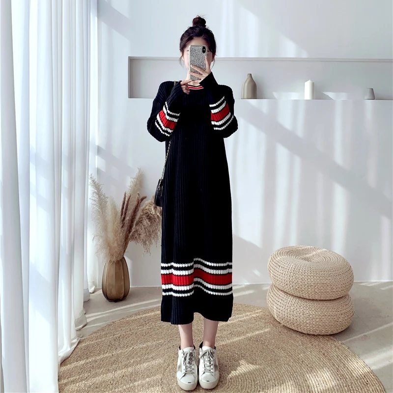 Осень-зима 2022 женское платье Модный черный свитер в полоску Платья для вечеринок