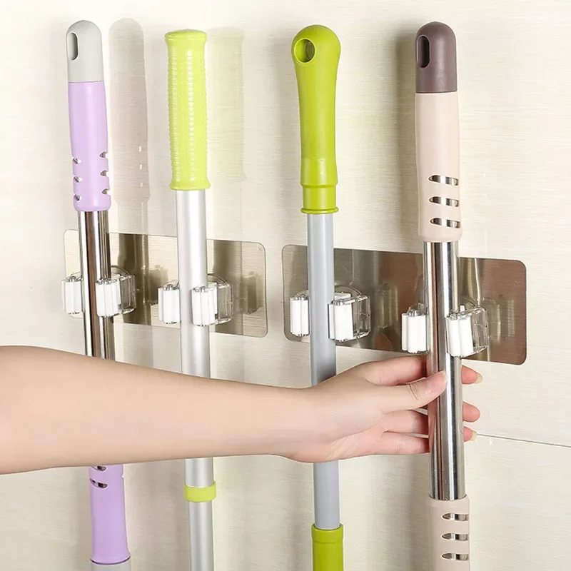 

2023NEW Mop Holder Hook Bathroom Kitchen Organizer Broom Hanger Storage Rack Mounted Accessory Hanging Rails Cleaning Tools Sup