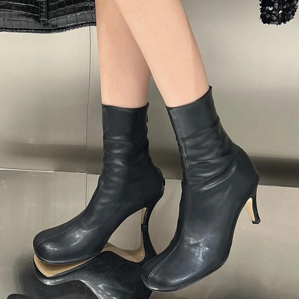 

Женские ботильоны на высоком каблуке, Винтажные ботинки с квадратным большим носком, ботинки в современном стиле, 2023