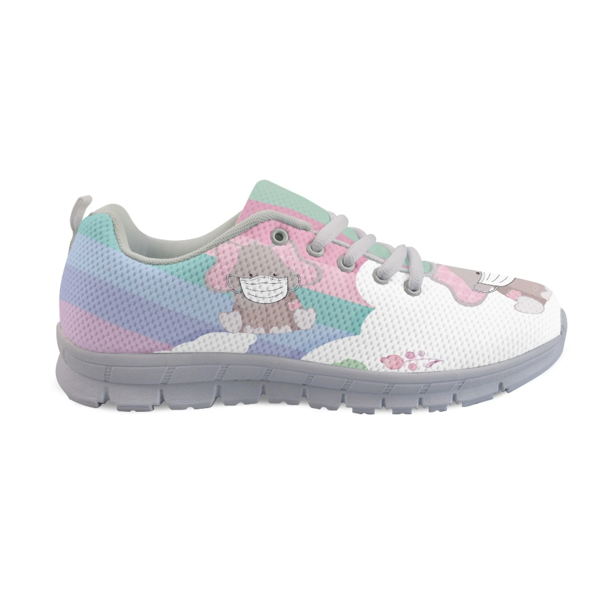 Yikeluo Lovely Cartoon Pattern Nurse Shoes Lace-up Mesh Sneaker Shoes for Women New Fashion Ladies Flats Comfort Light Footwear