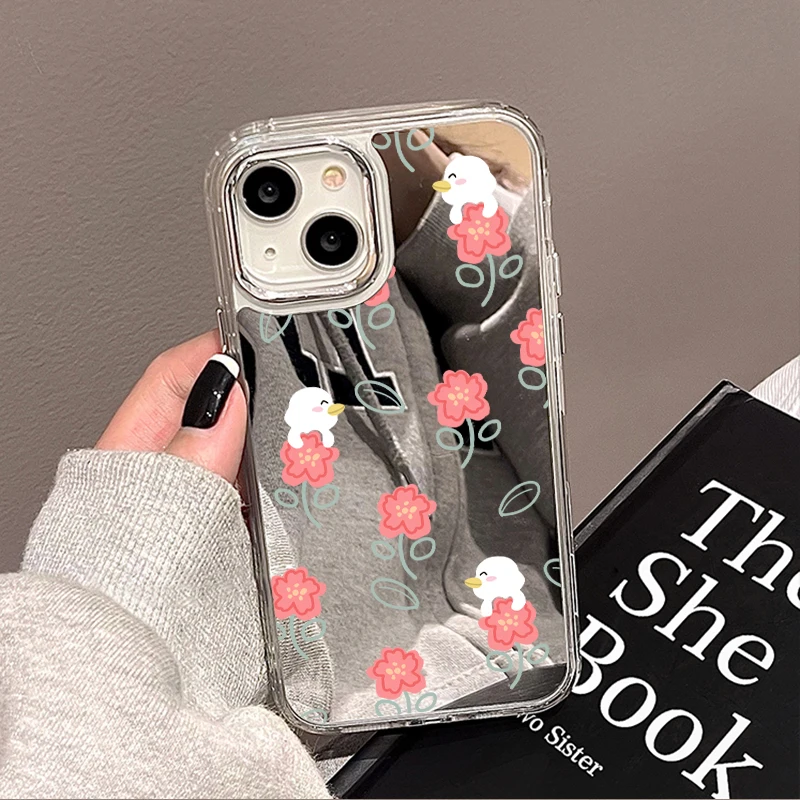 

Cute Flower Girl Mirror Case For Iphone 13 Case 14 12 13 11 Pro Max XR XS Max X Ins Coque Iphone11 Shockproof Protective Funda