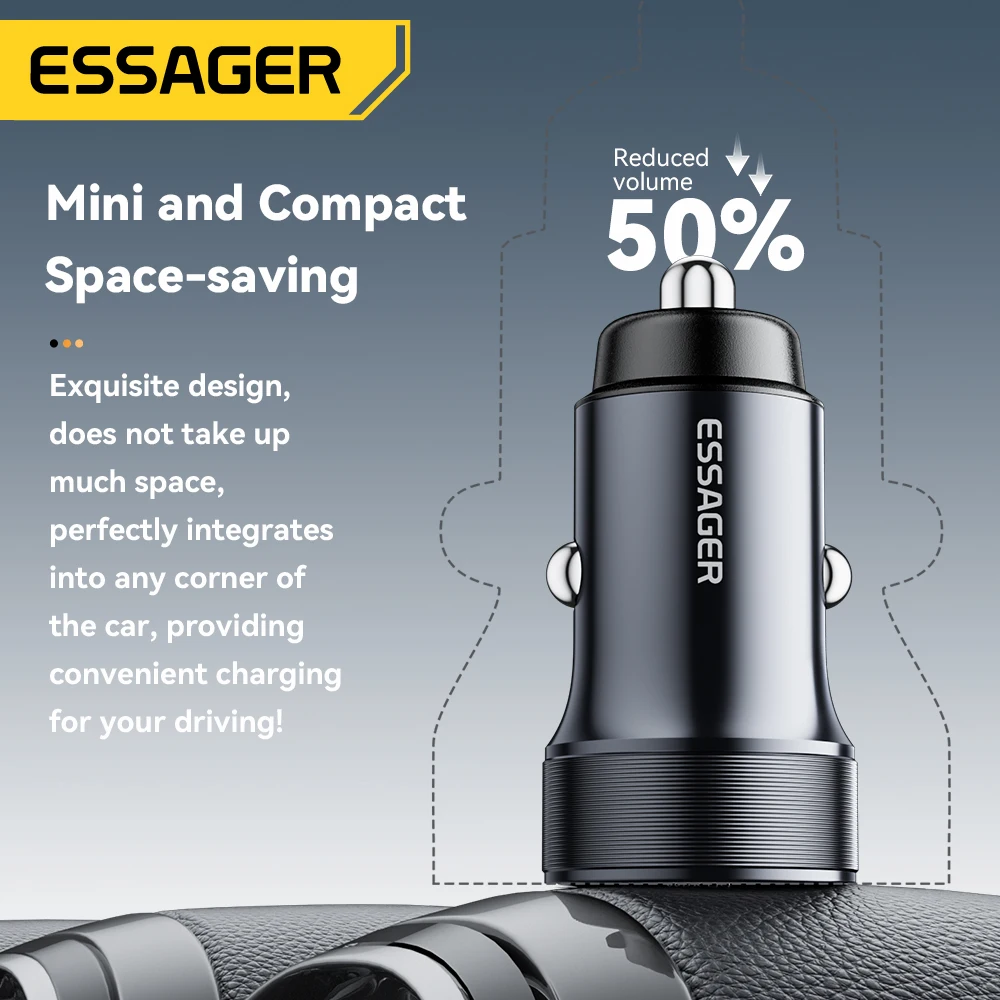 Фото Автомобильное зарядное устройство Essager 30 Вт с USB-портом QC 3,0 PPS SCP, адаптер для быстрой зарядки типа C для iPhone 16 15 14 Samsung Huawei Xiaomi №4