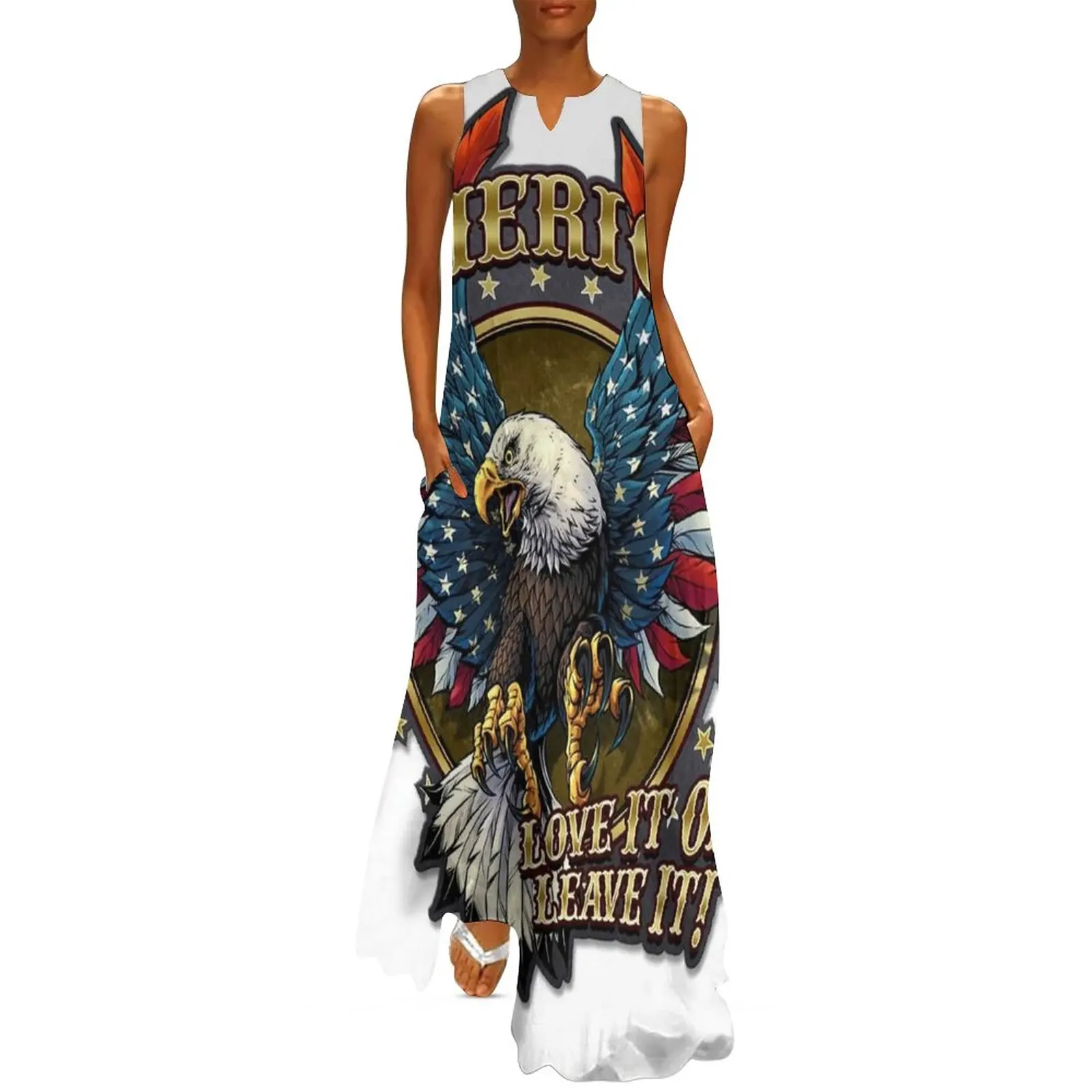 

American Eagle Dress Love It Or Leave It Modern Maxi Dress Aesthetic Bohemia Long Dresses Women V Neck Graphic Big Size Clothing