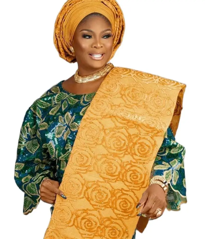 

African Lace Fabric 2022 Chantilly Embroidered Sequined Lace For Asoebi Gorgeous DIY Party Dress Hot Selling Free Shipping