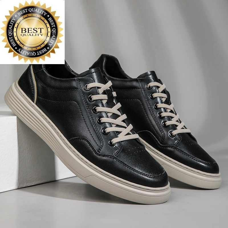 

casual Black leather men's genuine shoes anti-skid Oxford comfortable and breathable quality outdoor jogging sapatos