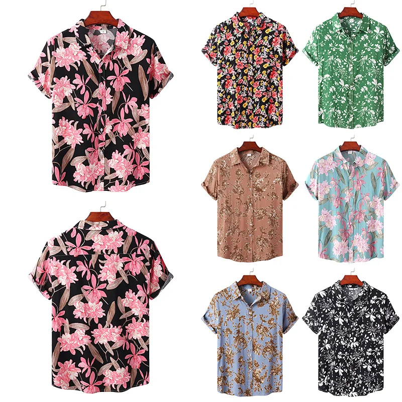 2022 New Fashion Mens Hawaiian Summer Shirt Printed Short Sleeve Big Us Size Hawaii Flower Beach Floral Patterns Male Clothes