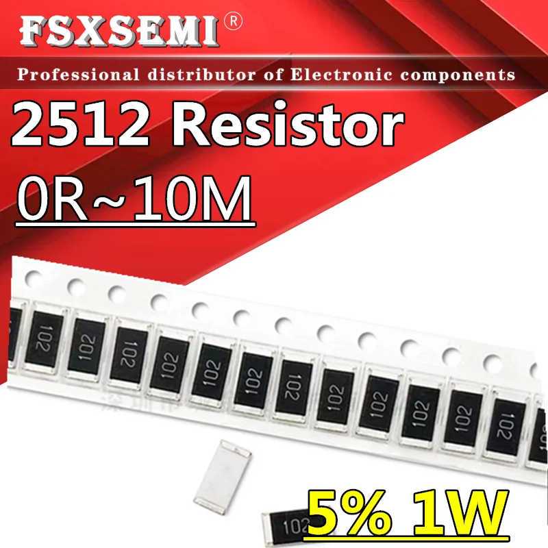 

50pcs 1W 5% 2512 SMD Chip Resistor 0R-10M R001 R010 R100 R020 R300 0.1R 1R 10R 100R 1K 10K 100K 220K 470K 470R 47K 4.7K 1M ohm