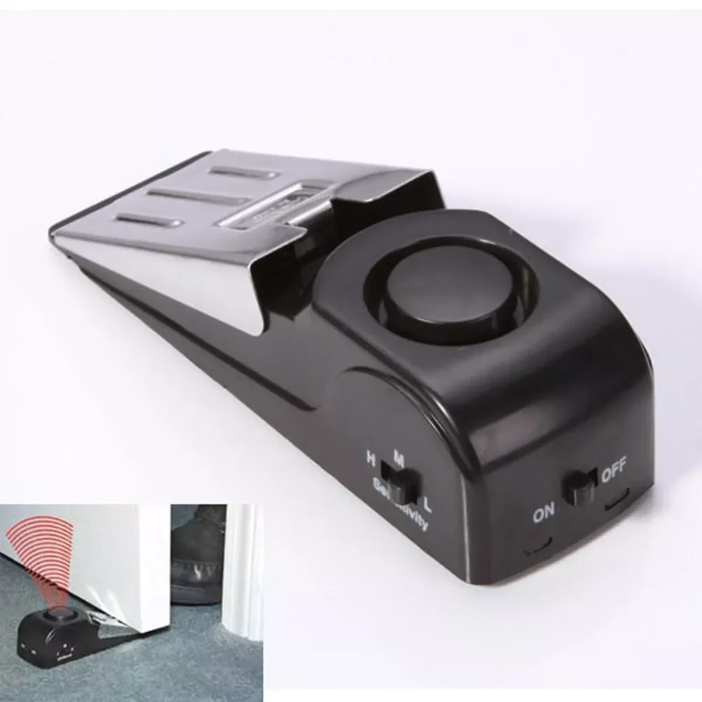 

125DB Wireless Door Stop Alarm Stainless Steel 3 Sensitivity Level Sensor Wedge-shaped Portable Home Travel Security