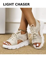 new summer womens sandals lace up fish mouth thick soled sports sandals light flying woven casual womens sandals 43 large size