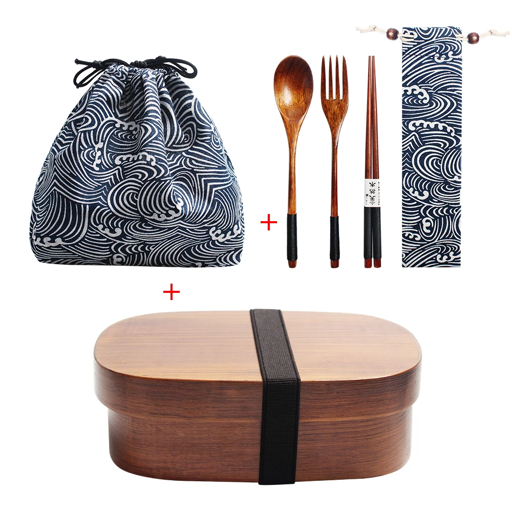 

Wooden Lunch Box Picnic Japanese Bento Box for School Kids Dinnerware Set with Round Square Lunch BoxSpoon Fork Chopsticks