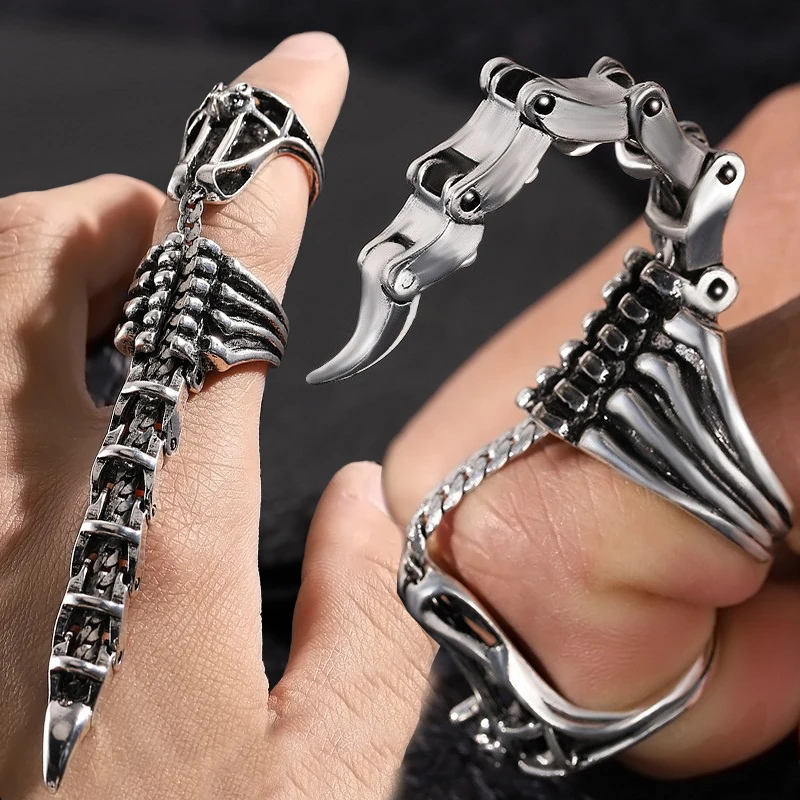 

Movable Scorpion Ring Punk Jewelry Fingertip Toy Stress Relief Vintage Gothic Scroll Armor Knuckle Metal Rock Full Finger Rings