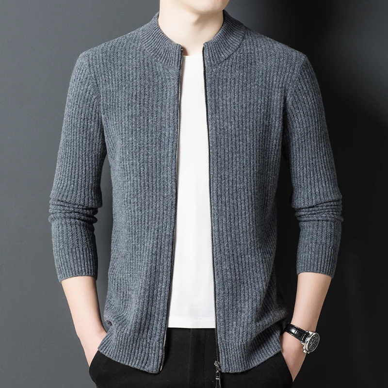 Men 100% Cashmere Wool Cardigan 2022 Autumn & Winter Thick Zipper Sweater Male Long Sleeve Warm Wool Knit Coat