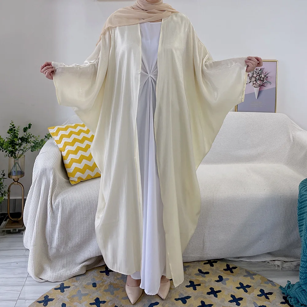 

Batwing Sleeves Open Abaya Kimono Kaftan Turkey Shiny Soft Abayas for Women Dubai 2022 Muslim Hijab Dress Islam Modest Outfits