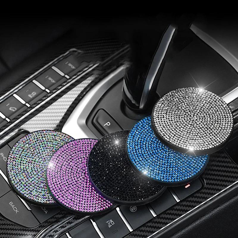 

2pcs Shiny Car Cup Holder Coaster Anti-Slip Anti-Shock Rhinestone Car Interior