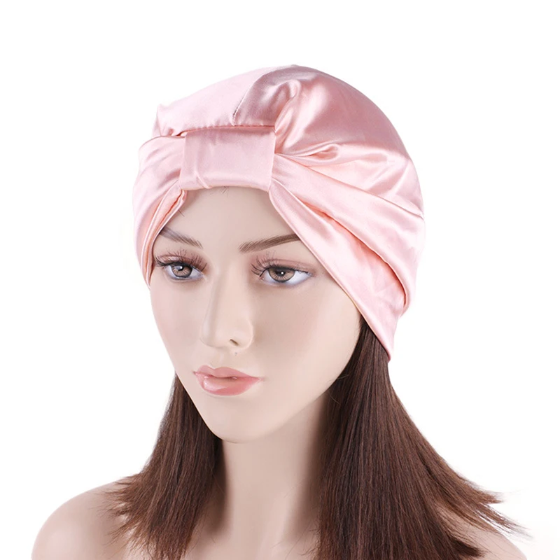 

2022 Silk Sleeping Cap Night Silk Sleeping Bonnet Cover For Women With Elastic Ribbon For Hair Care Long Hair 19 Momme