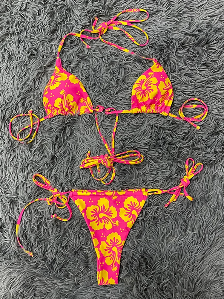 Купальник-бикини женский с цветочным принтом и высоким вырезом - купить по