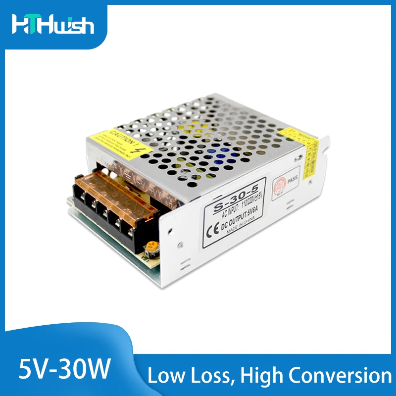 

AC LED Power Supply DC 5V Lighting Transformer 6A AC 220V Power Switch Adapter, Suitable for LED Light Bar PC CCTV Camera