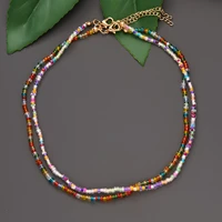 summer fashion colorful beaded choker necklace for women bohemian rainbow clavicle chain necklace collar vacation jewelry gift