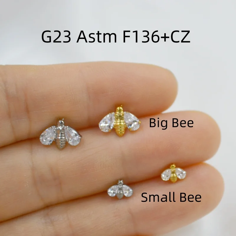 Фото LOT10pcs Ювелирные изделия для тела 16G G23 Титан Astm F136 Пчелиный лист CZ Губная серьга Кольцо для пирсинга губ Ушная спираль Ювелирные изделия для пирсинга №2