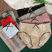 ladies cotton underpants bowknot ruffles underwear sexy mid waist briefs lingerie cute comfortable girls panty briefs intimates