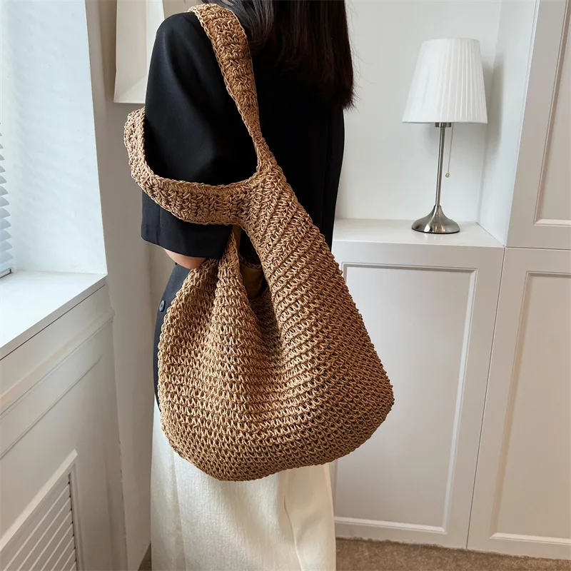 2023 Summer Women's Bag Soft Straw Bag Casual Long Woven Shoulder Bag Popular Light Travel Beach Bag