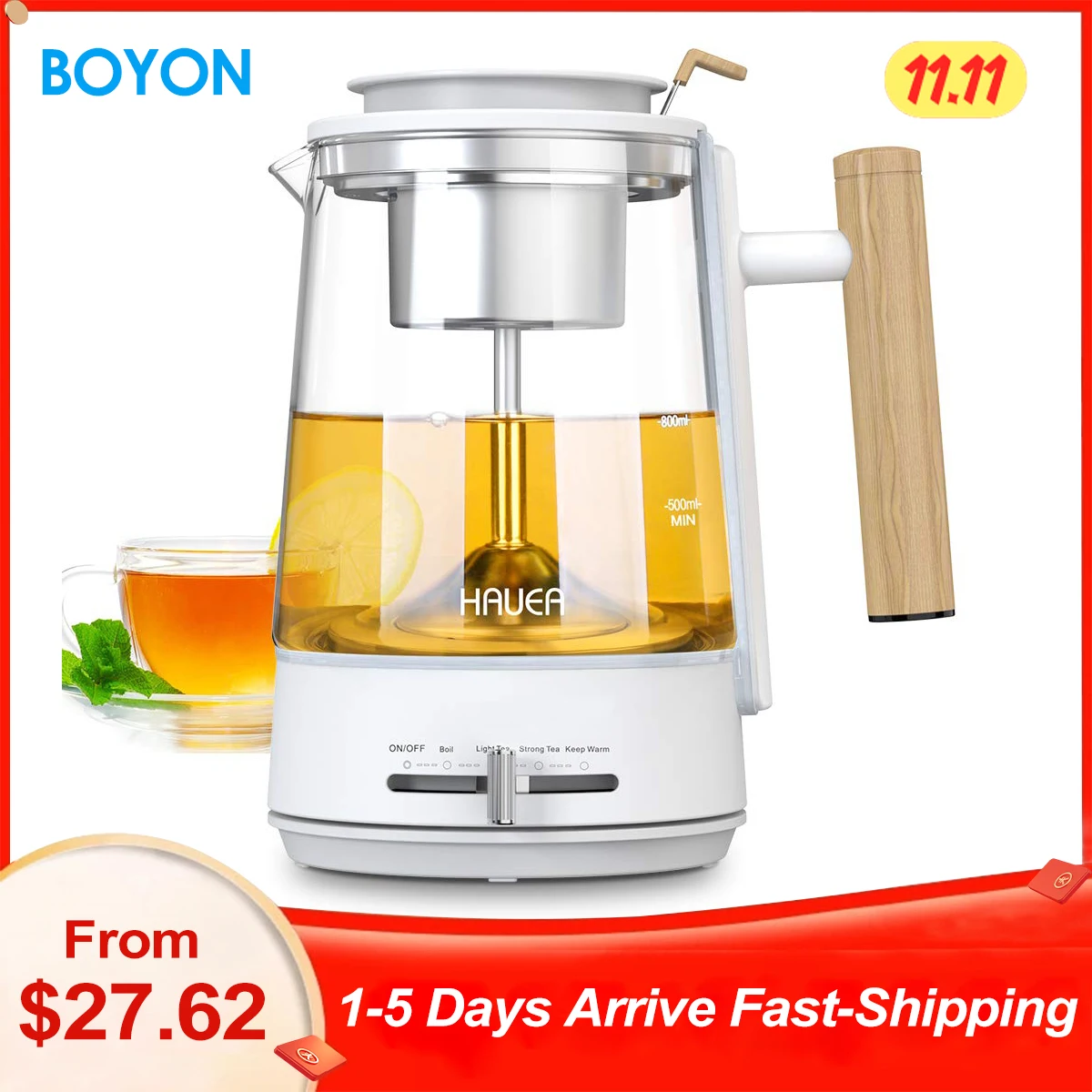 

Electric 1L Glass Kettle Smart Tea Pot with Removable Strainer Stylish Handy Quickly Boil Water For Tea & More
