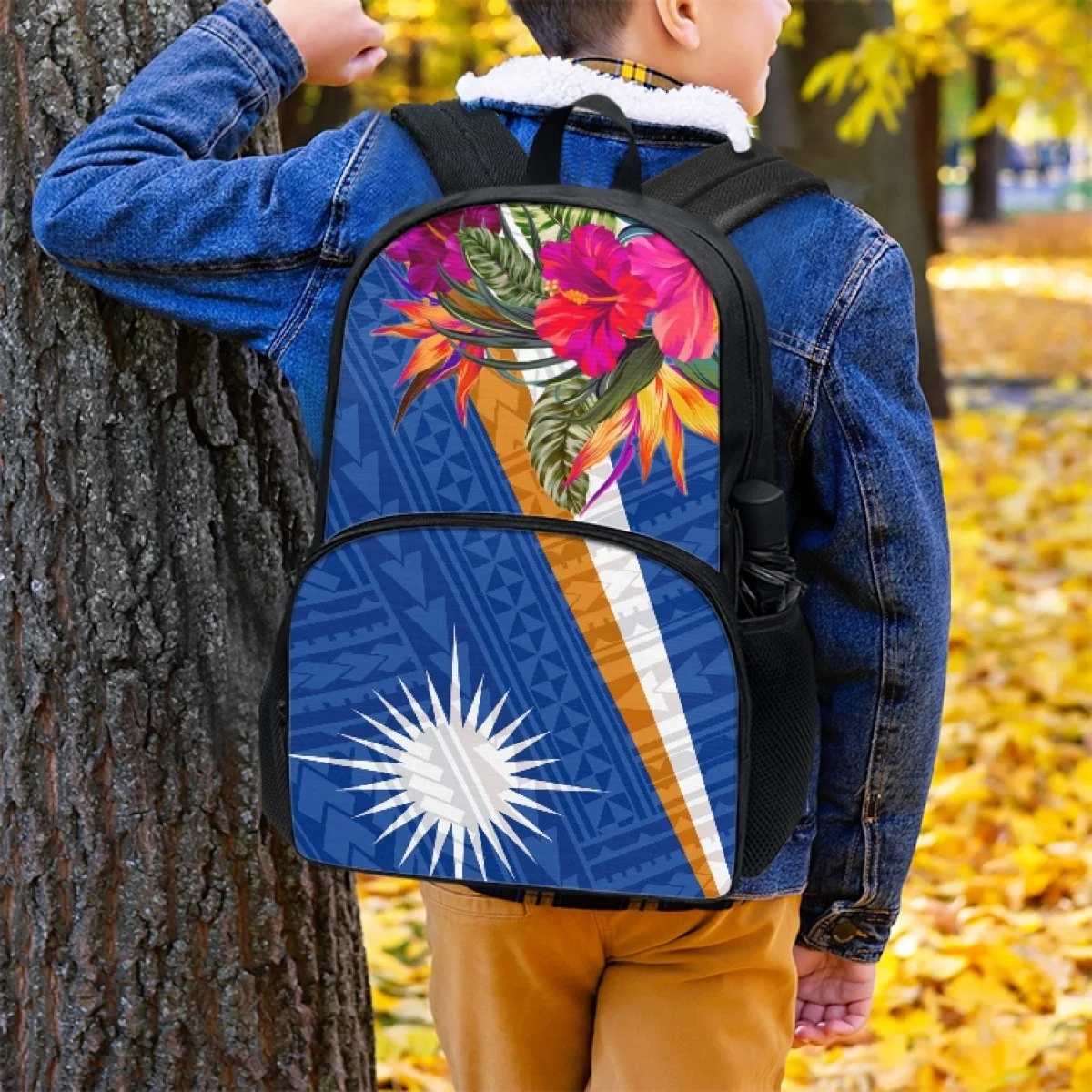 FORUDESIGNS Hibiscus Design Backpacks Utility 17 Inch Double Layer Marshall Islands Style Schoolbags Multipurpose Bookbags