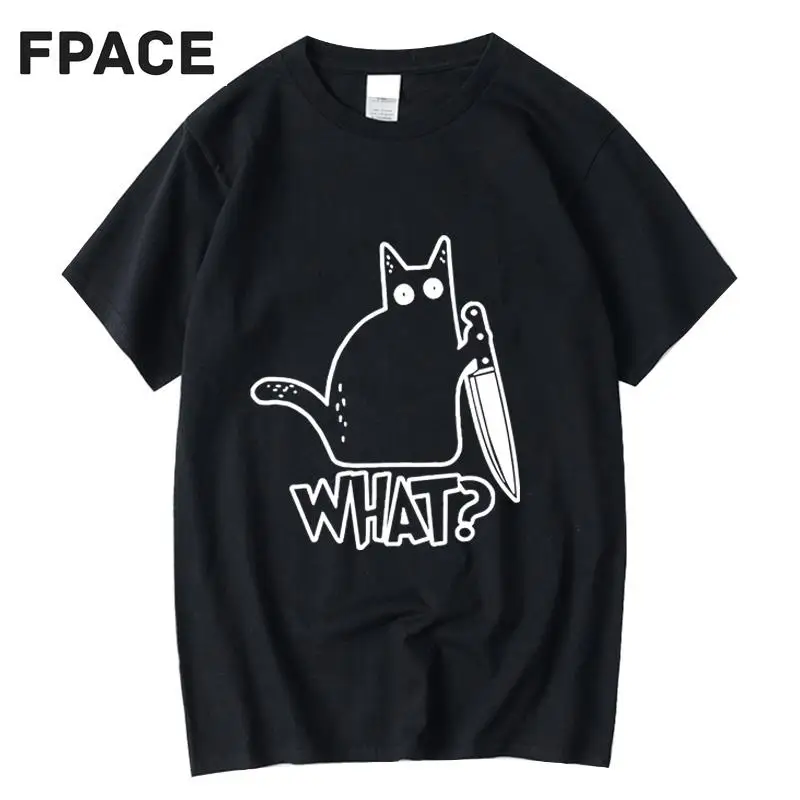 

FPACE Men's T-shirt High Quality 100% Cotton knife cat print men T shirt casual loose men tshirt o-neck t-shirt men tees tops