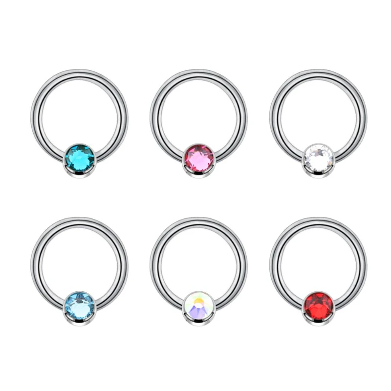 5/6 PCS/Lot G23 Titanium Nose Ring High Quality Opal Zircon Stone Captive Bead Rings Fashion Piercing Body Jewelry