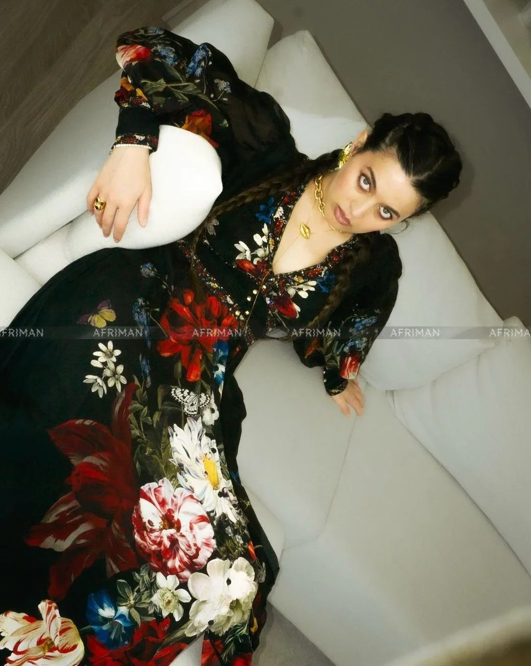 Женское длинное шелковое платье макси с V-образным вырезом и длинным рукавом