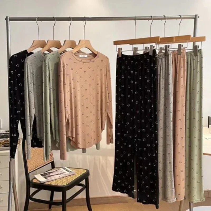 Новая женская одежда двухсекционные длинные брюки со смайликом и длинными