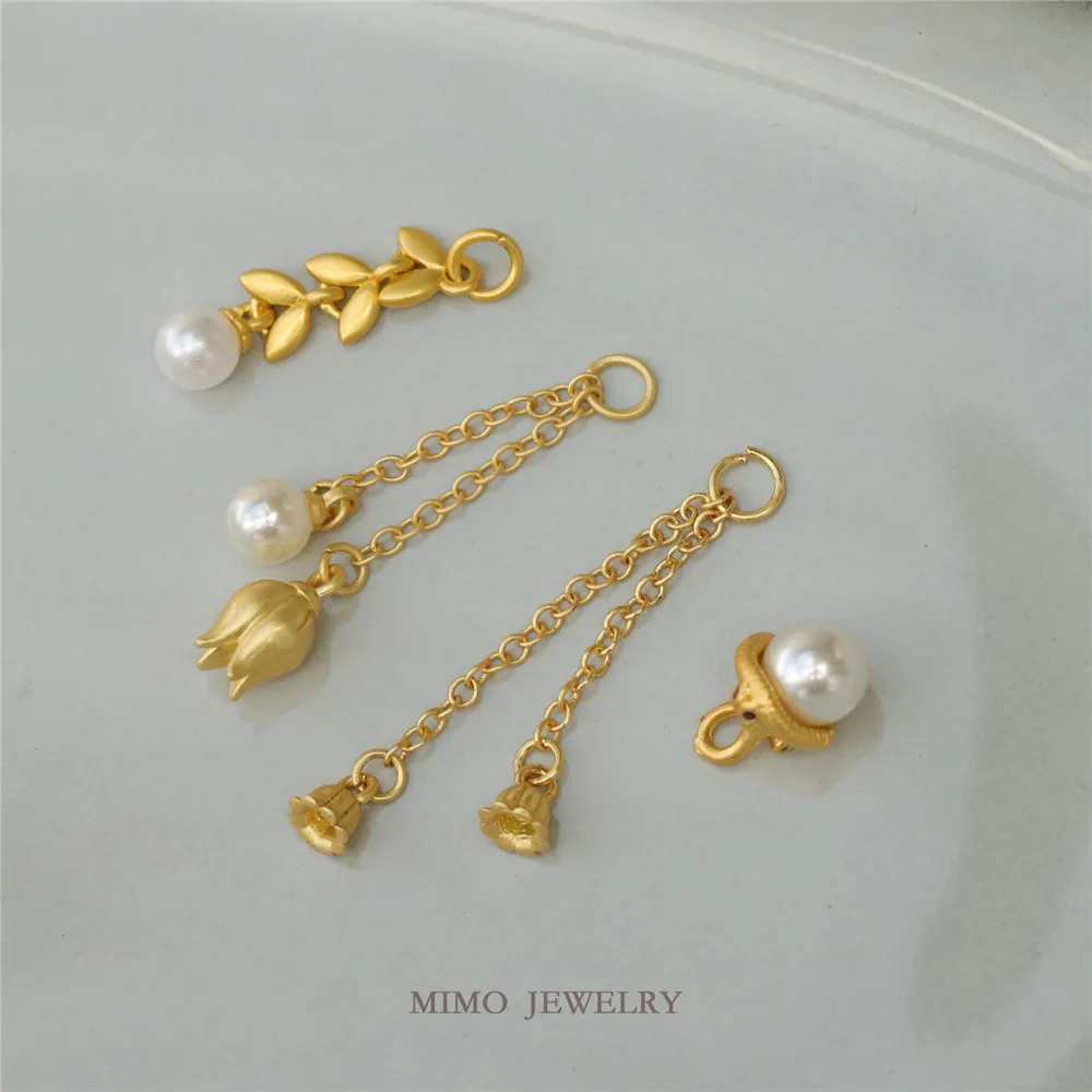 

Copper Plating Imitation Sand Gold Matte Gold Small Flower Tassel Pearl Pendant Pendant DIY Handmade Accessories