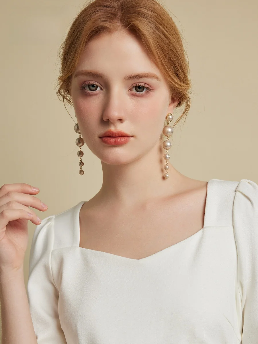 Jxrx Tassel Pearl Earrings Women Light Luxury Silver Needle Stud High Sense Retro Temperament Long Spring Earr...